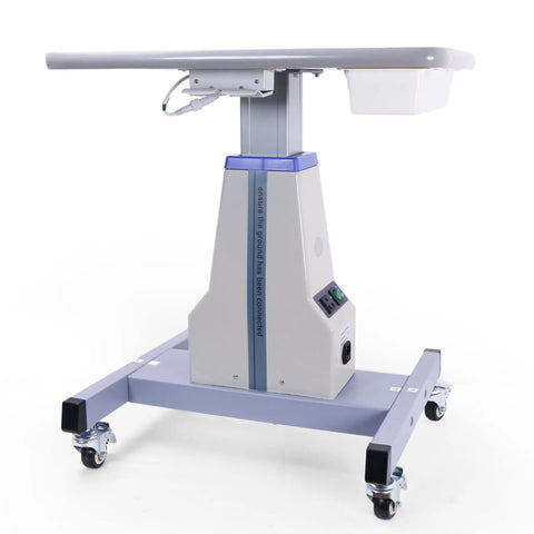 Motorized Optometrist Ophthalmic Table With Electric Lift, Drawer, Aluminum Alloy Post, 22.8 x 15.7 Inches, Side View