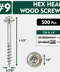 #9 hex head wood screws 1-1/2 in zinc plated, part of Ridiculously Tough Heavy Duty Joist Hanger Screws For Wood Framing.