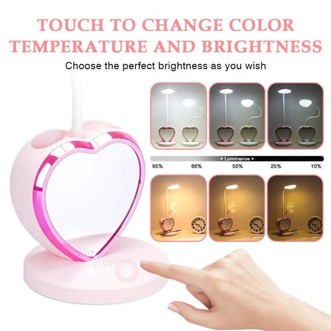 Cute Pink Desk Lamp With USB Charging Port, Pen Holder And Phone Stand, Touch Dimming Reading Lamp With Two Color Modes