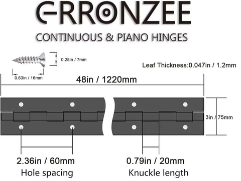 Top Shelf 48 Inch Full Length Piano Hinge Solid As A Rock Stainless Steel Continuous Hinge Hardware for cabinets, detailed specifications.