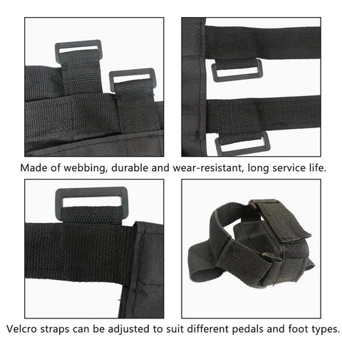 Under Desk Bike Pedal Straps for Secure Footing, No Slip Foot Braces, durable webbing, adjustable Velcro straps, four views