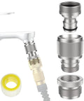 Quick Connect Sink Faucet Adapter For Shower And Garden Hose Chrome Brass Connector Kit showing parts and installation