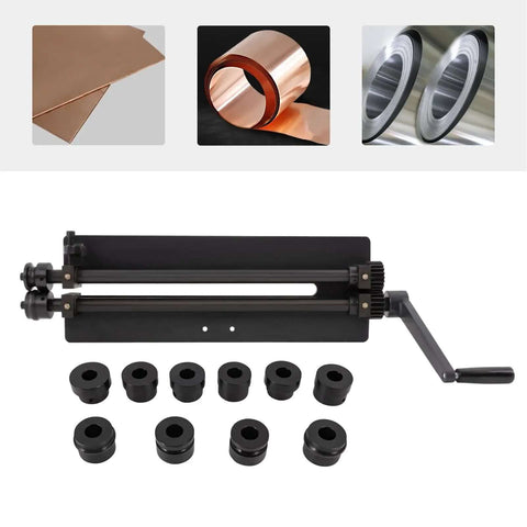 Pro Grade Heavy Duty Sheet Metal Bead Roller Kit With Six Dies, black finish, carbon steel, manual crank, and dies shown