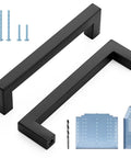 Black 5 Inch Square Cabinet Pulls Modern Kitchen Hardware Handles for Cabinets and Cupboards 35 Pack With Drill Mounting Template Easy Install Sturdy Stainless Steel