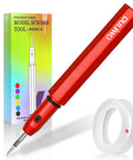 Total Game Changer Scale Model Scribing Tool With Razor Sharp Tungsten Steel Chisel And Premium Enamel Scribing Tapes For Gundam Builders, red ergonomic model scribing tool with chisel and masking tape.