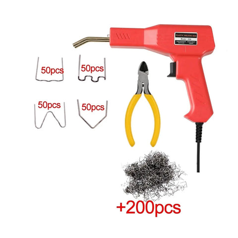 Powerful 50W Spot Welder And Hot Stapler for DIY Car Bumper Repair with accessories including staples and pliers.