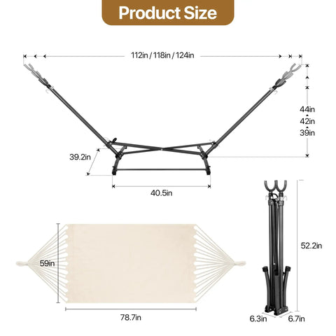 Portable Hammock With Folding Stand Heavy Duty Steel Frame For Indoor And Outdoor Use Three Height Settings product dimensions