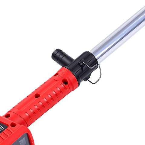 Heavy Duty Cordless Stick Water Transfer Pump Dumps 720 GPH Water Fast With 16 Ft Lift handle and nozzle detail for easy water transfer.