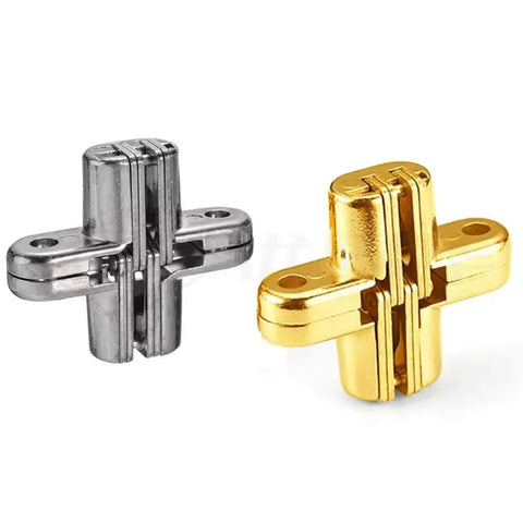 Hidden 180 Degree Zinc Alloy Cross Door Hinge for Cabinets and Furniture, Concealed Invisible Hinge Kit, 1 Piece Silver front view