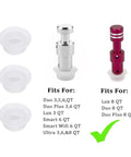Must Have Replacement Float Valve Gaskets Kit For Instant Pot Pro Grade Instant Pot Duo 3 5 6 8 Qt Duo Plus Ultra Lux 3 8 Qt Not For Lux 5 6 Qt Includes Silicone Caps showing gaskets and metal float valves for 3-8 Qt pressure cookers