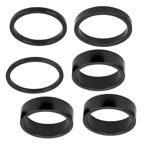 Six Piece Aluminum Bike Headset Spacer Set With 2mm 3mm 5mm And 10mm Heights For Twenty Eight Point Six Millimeter Forks One And One Eighth Inch Stems Black