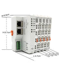 Upgrade Your Setup With This High Performance Industrial Automation PLC Logic Controller Designed Specifically For Precise Manipulator Motion Control Projects. Featuring Robust Programmable Logic Circuits And GCAN-PLC-511 Codesys Compatibility, This, side view of GCAN-PLC-400 with dimensions labeled.