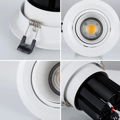 Close-up of UWYTGF 10 Pack 4.5 Inch Gimbal Led Recessed Light showing spring clip and aluminum construction.