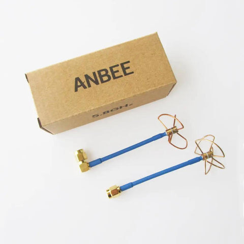 2 Pack FPV 5.8GHz Circular Polarized Clover Leaf Antennas High Gain Aerial Set RP-SMA Female Connectors shown with box