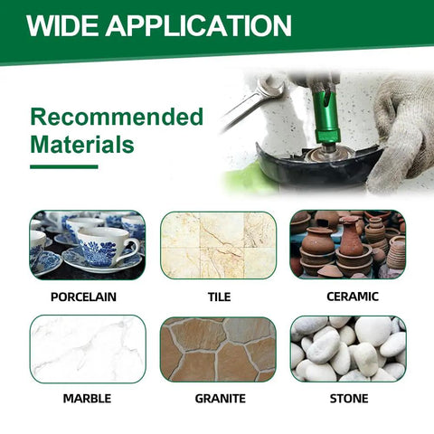 Kurstol 11 Piece Diamond Tile Hole Saw Kit With Beveling Bit And Cutting Disc For Porcelain Ceramic Granite Marble Heavy Duty Vacuum Brazed Core Drill Bits Easy To Use, showing recommended materials.