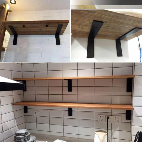 Tough As Nails L-Shaped Wall Bracket, Rock Solid 90 Degree Corner Shelf Support, heavy duty black metal braces, 150mm shelf mount.