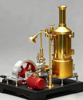 Darn Fine Brass DIY Steam Engine Kit Includes Legit Working Stationary Mill Motor with brass parts, flywheel, and lamp stand.