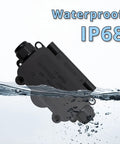 Rock Solid Mini Junction Box Outdoor Waterproof IP68 Rated Two Way Underground Electrical Splice Housing shown submerged in water.