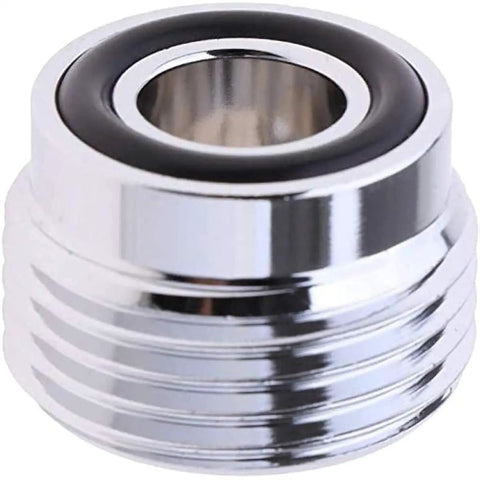 Close-up of chrome plated brass Tank Valve Adapter Two Pack For Scuba DIN To Yoke Conversion with polished surface and O-ring.