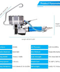 No Fuss Pneumatic Steel Strapping Machine Featuring Steady Tensioner And Quick Auto Cutter Heavy Duty Metal Strap Baler showing dimensions and features.