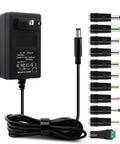 Heavy Duty 12V 3A Power Adaptor Charger With 11 Interchangeable DC Plugs, Regulated Switching Supply, 100-240V Input, 36W Output, Perfect For 0.1A To 3A Gear, black adapter and plugs
