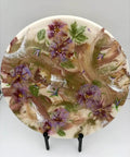 18 Inch Floral Epoxy Resin Lazy Susan With Turquoise Painted Wooden Base Farmhouse Serving Tray And Turntable For Dining Table Dope Modern Centerpiece Handmade Home Decor Smooth Rotating Tray with purple floral design.