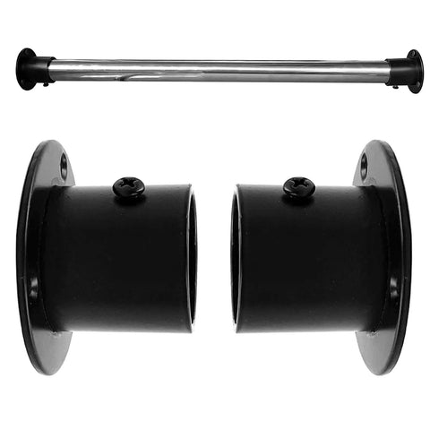 Heavy Duty Stainless Steel Closet Rod Brackets 4 Pack Fits One Point Two Five Inch Pipe Real Deal Wall Hardware For Curtains And Home Gear Up High Flange Rock Solid Finish with black wall mounts and a stainless rod.
