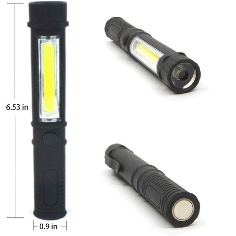 LED Work Light With Magnetic Tail Base And Clip, Multi Function Pocket Pen Light, Inspection Handheld Flashlight, 120 Lumen, 6.53-inch size