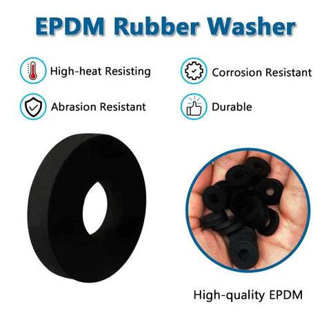 One Hundred Pack Heavy Duty EPDM Rubber Flat Washers And Spacers Measuring 1/4 In X 5/8 In Perfect For Faucets Pipes Hoses And Hardware Built Tough For Outdoor Conditions Delivering No Sweat Leak Proof Seals