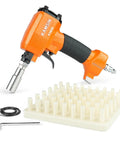 Premium Pneumatic Decorative Nailer 41 By 64 Inch Compact Deco Nail Gun for upholstery jobs with accessories on a white surface.