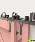 Black Rustic Double Track U Shape Bypass Sliding Barn Door Hardware Kit For Two Doors 6.6ft installed with horns design rollers