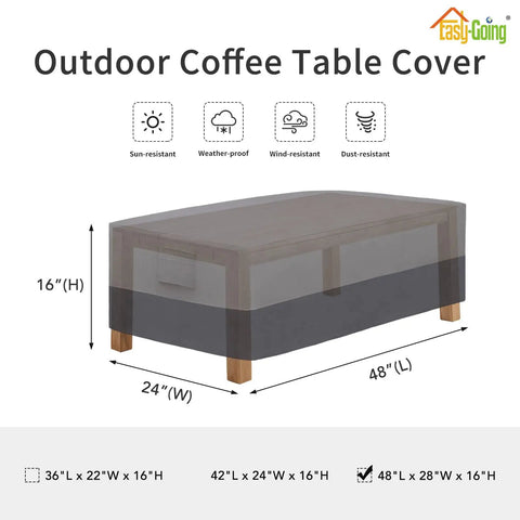 Patio Coffee Table Cover For Small Outdoor Rectangular Table Built Tough Waterproof And UV Resistant Weatherproof 48 X 28 X 16 Inches Gray And Dark Gray Fade Resistant 600D Oxford Fabric