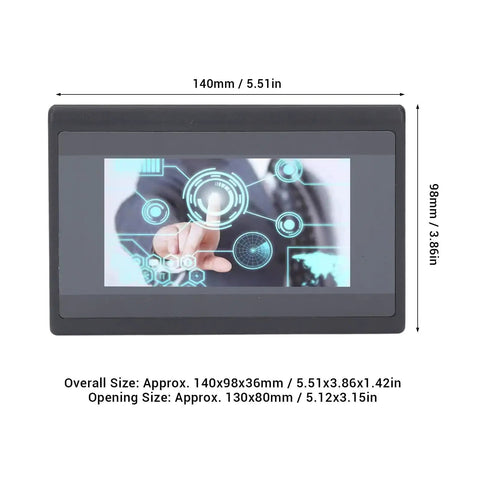 Touch Screen PLC Controller With Four Point Three Inch TFT Display 12 Inputs 10 Outputs 600MHz ARM9 CPU For Industrial Control shown.