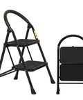 2 Step Folding Step Stool With Wide Anti Slip Pedal And Comfort Handgrip Lightweight Steel Ladder Portable For Home Easy Open Safety Fold Supports Up To 330 Pounds
