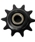 Drop Right In Heavy Duty 10 Tooth Idler Sprocket Roller Built Tough For Number 40 And 41 Chain With Three Eighth Inch Pitch and no sweat alignment setup. View of the roller sprocket.