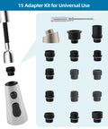Premium Stainless Steel Faucet Head Replacement With Three Spray Modes And Brushed Nickel Finish Universal Kitchen Attachment Kit showing 15 adapter fittings.