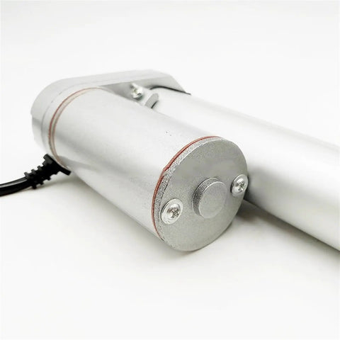 Close-up of the Job Site Ready Electric Linear Actuator 12V Or 24V DC Motor 800MM Stroke smooth metal casing and gear.