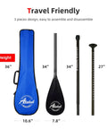 Legit Three Piece Adjustable Stand Up Paddle Board Gear With Durable Composite Blade And Secure Carry Pouch size and dimensions shown.