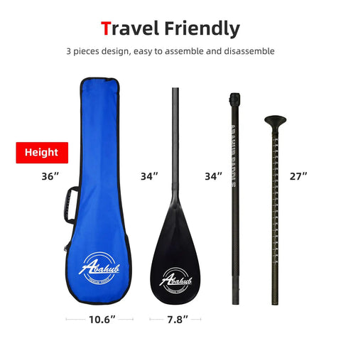 Legit Three Piece Adjustable Stand Up Paddle Board Gear With Durable Composite Blade And Secure Carry Pouch size and dimensions shown.