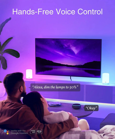 Smart LED Bedside Lamp With App Control, Voice Assist, and RGB Color Changing Mood Light by TV and sofa