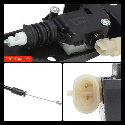Front Driver Side Hood And Trunk Lock Actuator No Fuss Bolt Up Swap Compatible With Tesla Model 3 Electric Sedan detailed view of actuator connections and components.