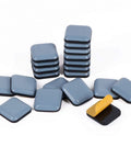 Heavy Duty Teflon Furniture Sliders For Carpet And Hardwood With 20 One Inch Square Sticky Glides, grayish blue pads.