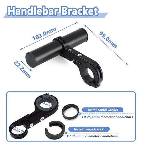 Heavy Duty Aluminum Bike Handlebar Extender Mount For GPS Speedometer And LED Light Lightweight Grippy Clamp Extension