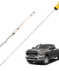 Transmission Fluid Dipstick Tool For Dodge Ram 2500 3500 6.7L 68RFE 2007 2022 Replacement 53034117AB with yellow handle next to Dodge Ram truck