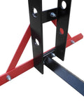 Real Deal 40 Ton Air Hydraulic Shop Press Working As A Heavy Duty Shop Beast With Eight Height Adjustments And Precision Gauges For Serious Automotive Repair Jobs Today base and support structure, showing red and black metal components.