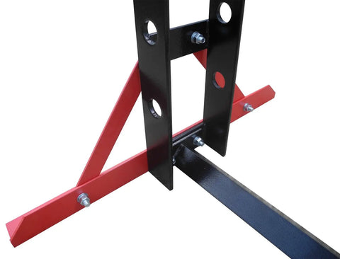 Real Deal 40 Ton Air Hydraulic Shop Press Working As A Heavy Duty Shop Beast With Eight Height Adjustments And Precision Gauges For Serious Automotive Repair Jobs Today base and support structure, showing red and black metal components.