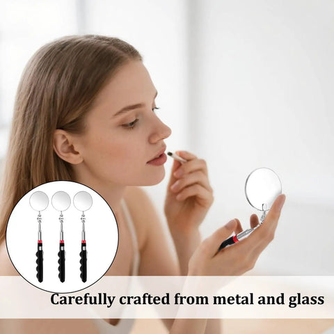 Woman using 12 Pack Telescoping Inspection Mirrors Set With 29 Inch Extendable Handles, 360 Rotate Under Vehicle Mirrors viewed close-up.