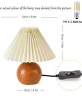 Cute Small Pleated Desk Lamp With Beige Shade, Modern Bedside Nightstand Light, Wood Pattern Metal Base, Fits E12 LED Bulbs