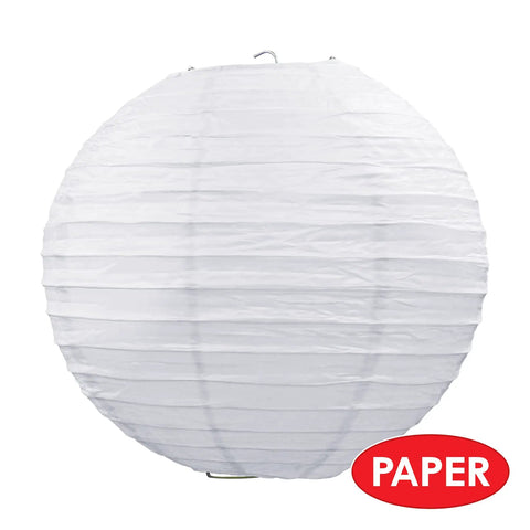 Two Jumbo White Paper Lanterns, 30 Inch Diameter, Assembly Required, Durable White Paper With Metal Supports Inside, Big White Party Decor