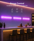 APPECK LED Wall Light 1 Pack, 15.8 Inch Plug in Wall Sconce RGBCW, Dimmable with purple ambient lighting over a bar counter.